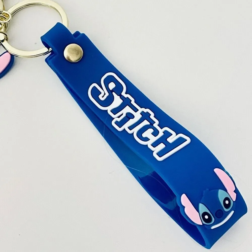 NWT Disney We love Stitch on Moped Blue Wristlet Key holder Keyring Keychain